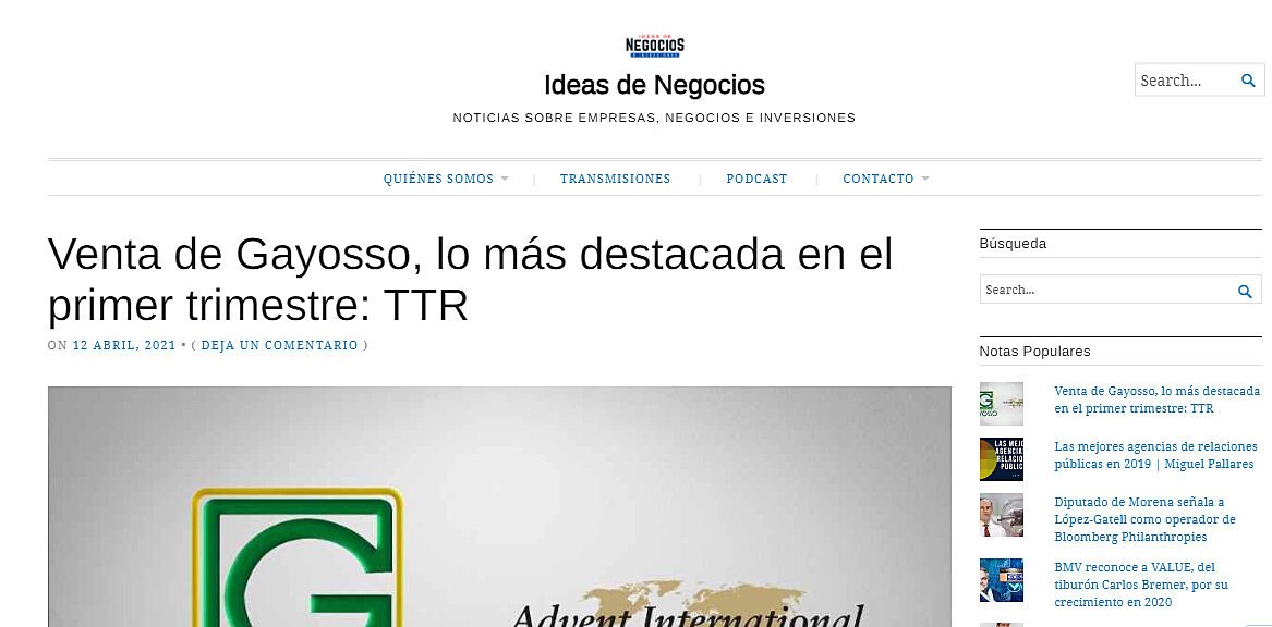 Venta de Gayosso, lo ms destacada en el primer trimestre: TTR